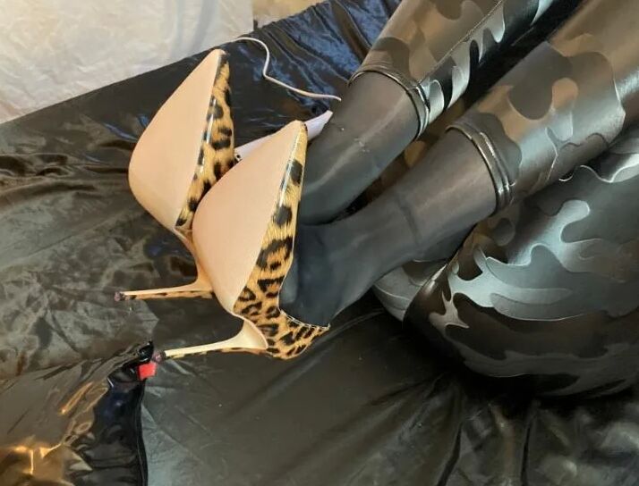 Black Leggings and Animal Print High Heels