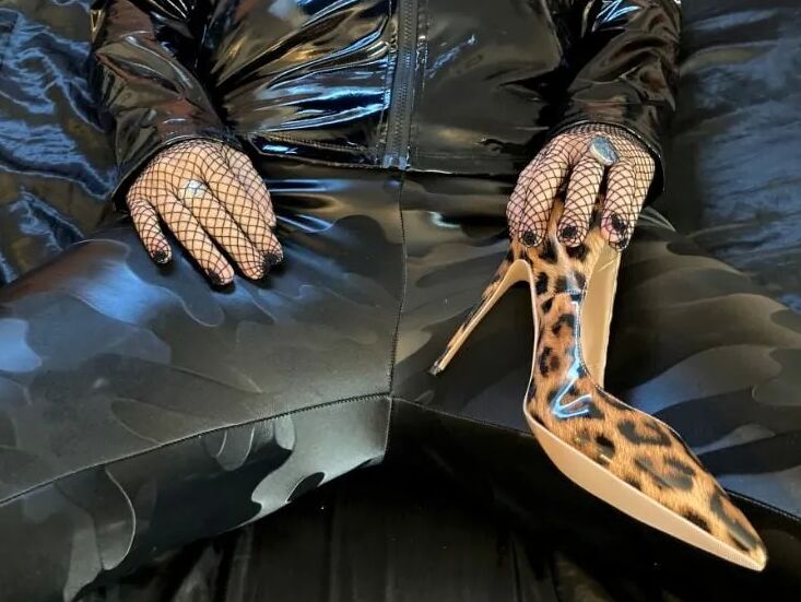 Black Leggings and Animal Print High Heels