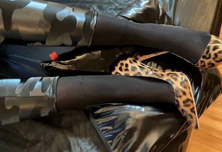 Black Leggings and Animal Print High Heels