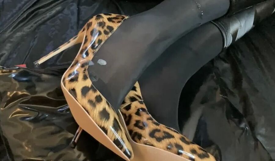 Black Leggings and Animal Print High Heels