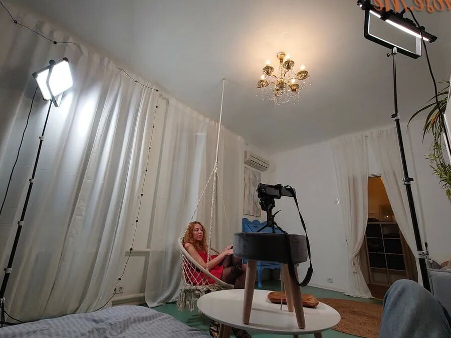Blonde Mature Marta In Red Dress and Black Pantyhose
