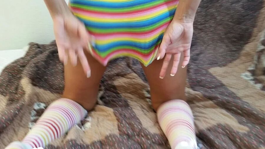 Babe with cute socks shows her dildo skills