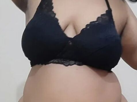 SEXY SLUTY BLACK BRA AND WHITE MILKY BOOBS