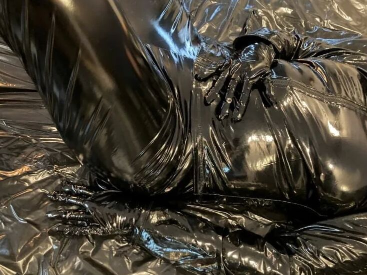 Black vinyl masturbation