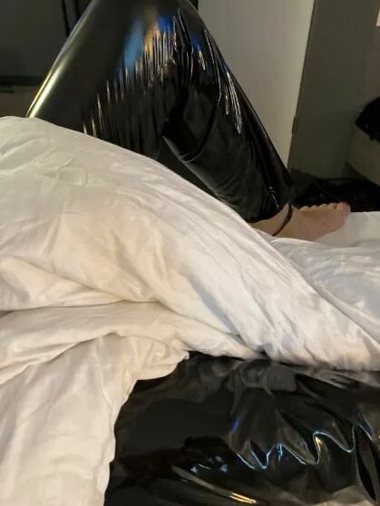 Black vinyl masturbation