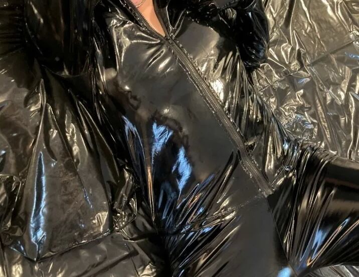 Black vinyl masturbation