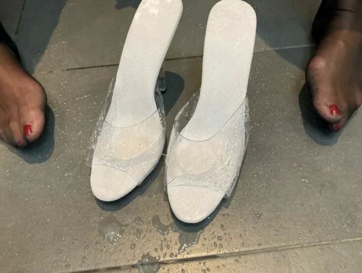 Clear High Heel Mules Pissing