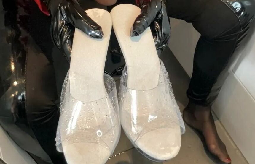 Clear High Heel Mules Pissing
