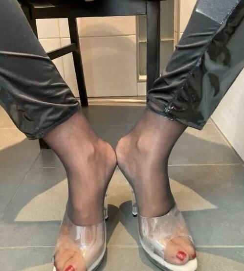 Clear High Heel Mules Pissing
