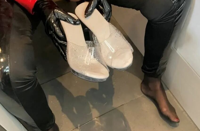 Clear High Heel Mules Pissing