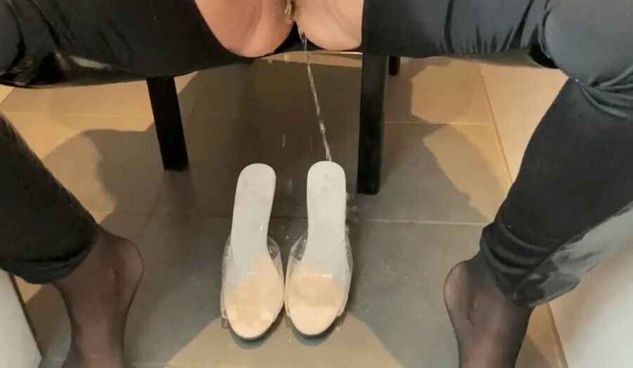 Clear High Heel Mules Pissing