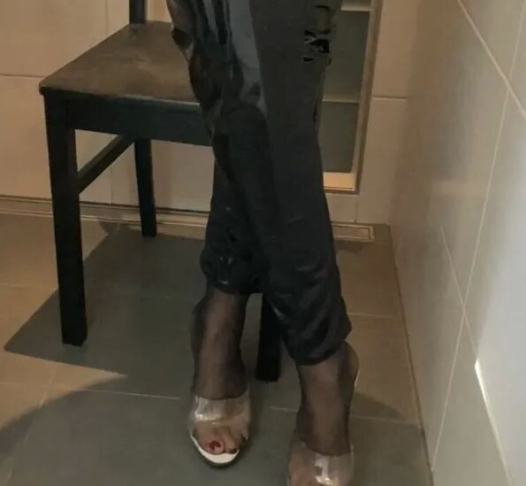 Clear High Heel Mules Pissing