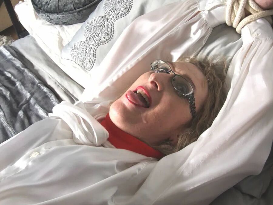 Vintage White Satin Blouse Black Stockings Rope Bondage