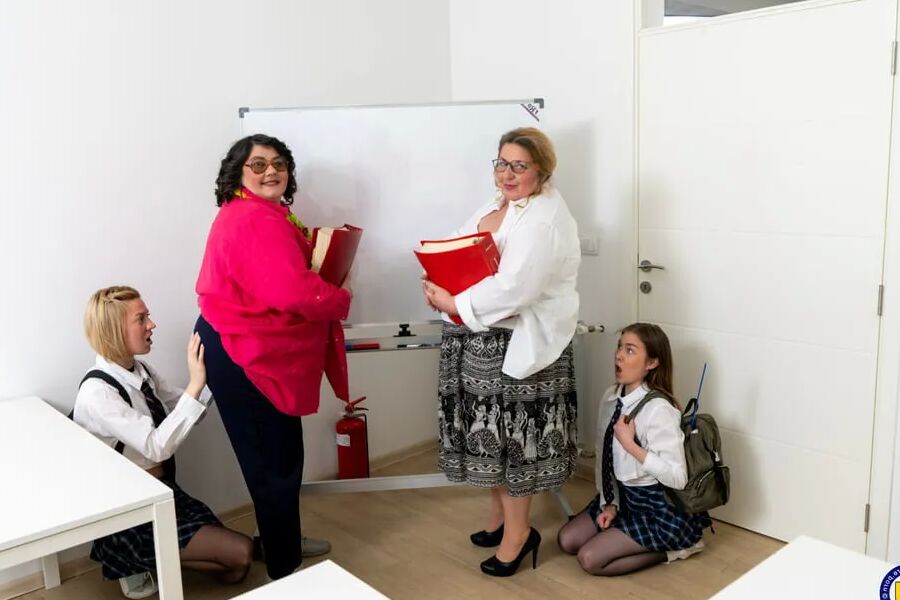 Big mature lesbians spoiling two teen students