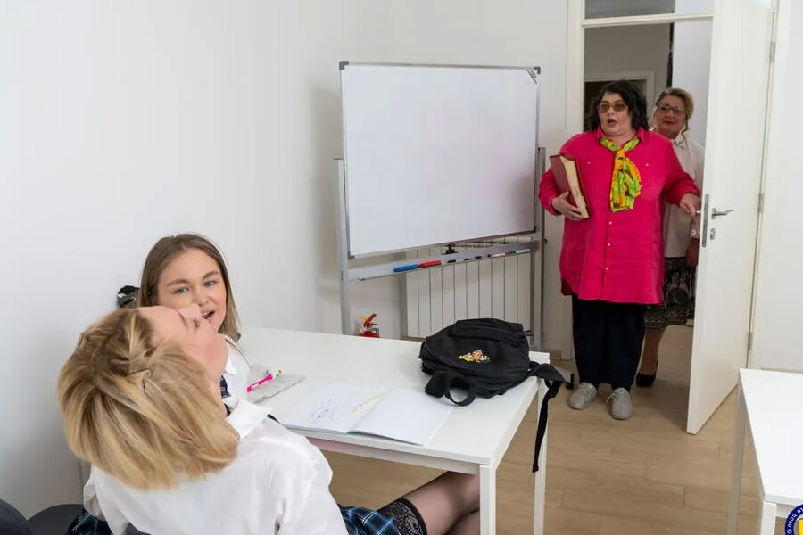 Big mature lesbians spoiling two teen students