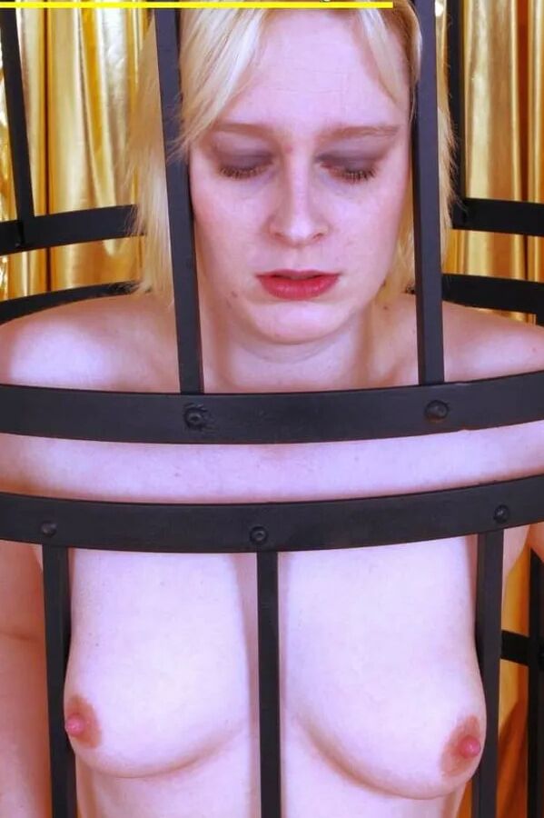 Blonde cum slut Dany Sun in a cage