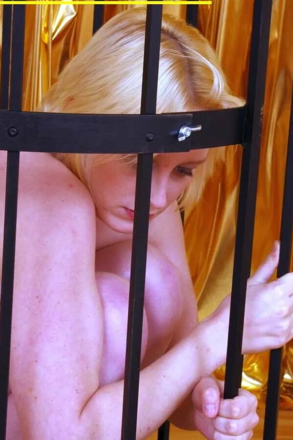 Blonde cum slut Dany Sun in a cage