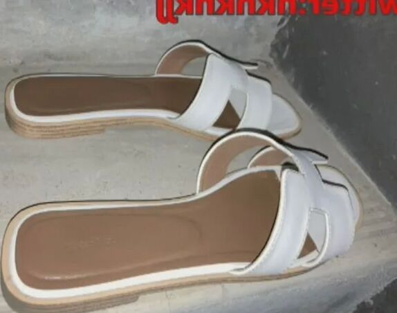 Cum girl eating takeaway sandals shoes