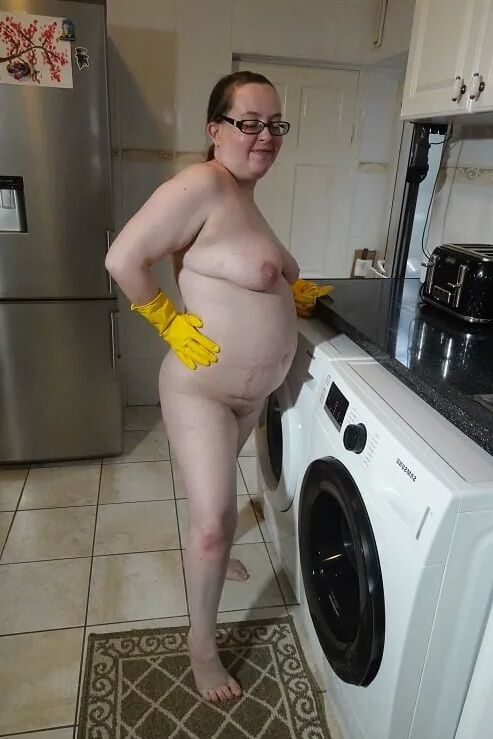 Naked Cleaning in Rubber Gloves
