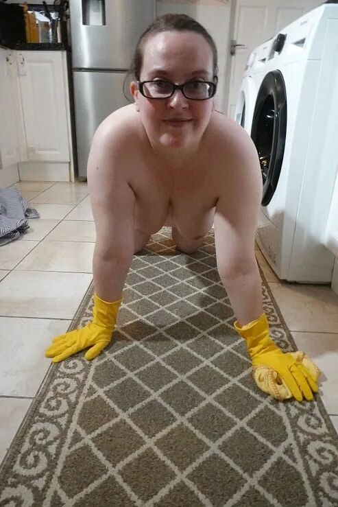 Naked Cleaning in Rubber Gloves