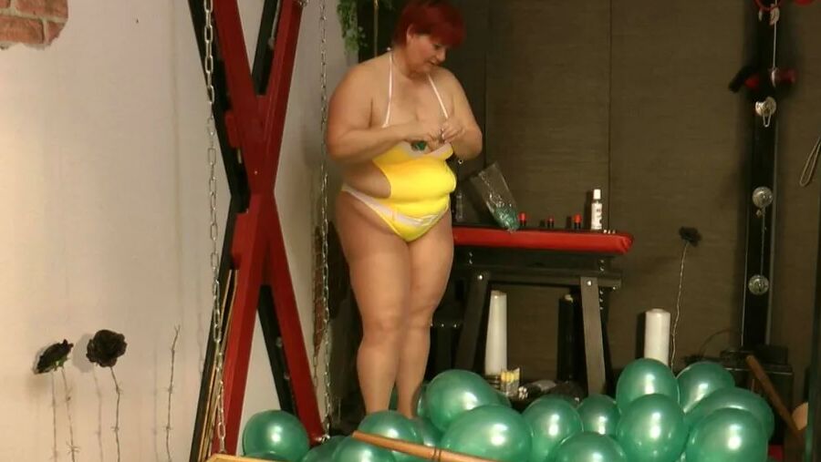 Balloon fun in a bathing suit