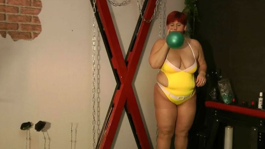 Balloon fun in a bathing suit