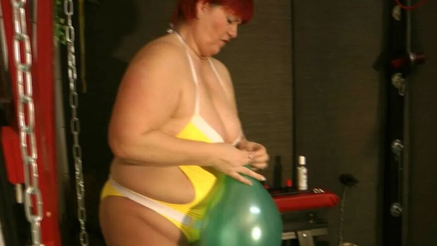 Balloon fun in a bathing suit