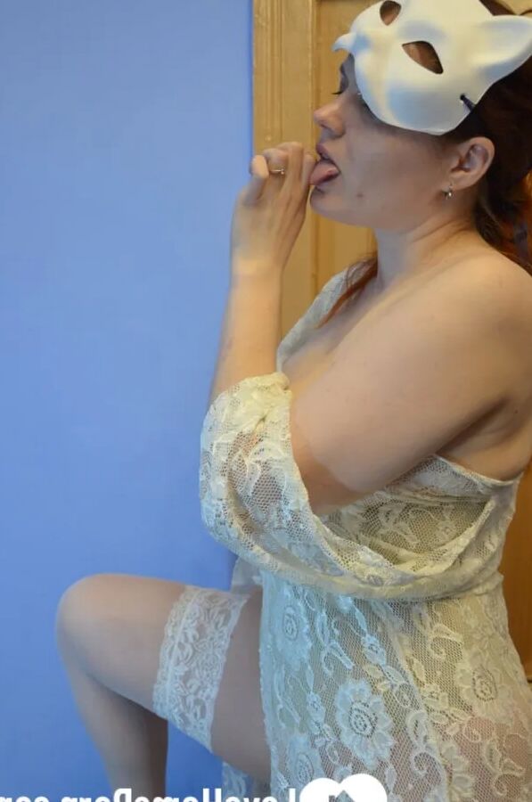 Wearing my mask in sexy white lingerie