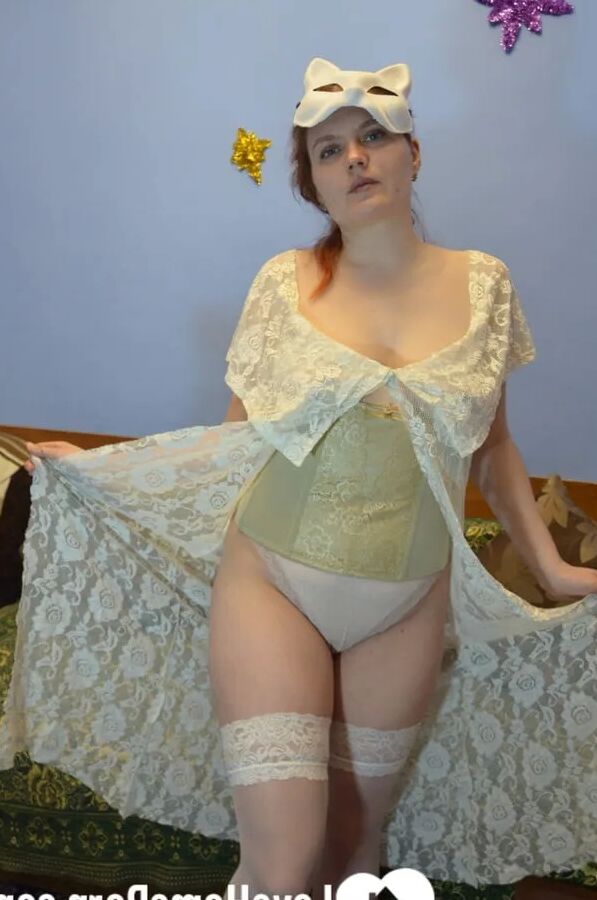 Wearing my mask in sexy white lingerie