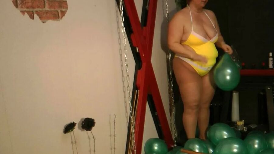 Balloon fun in a bathing suit