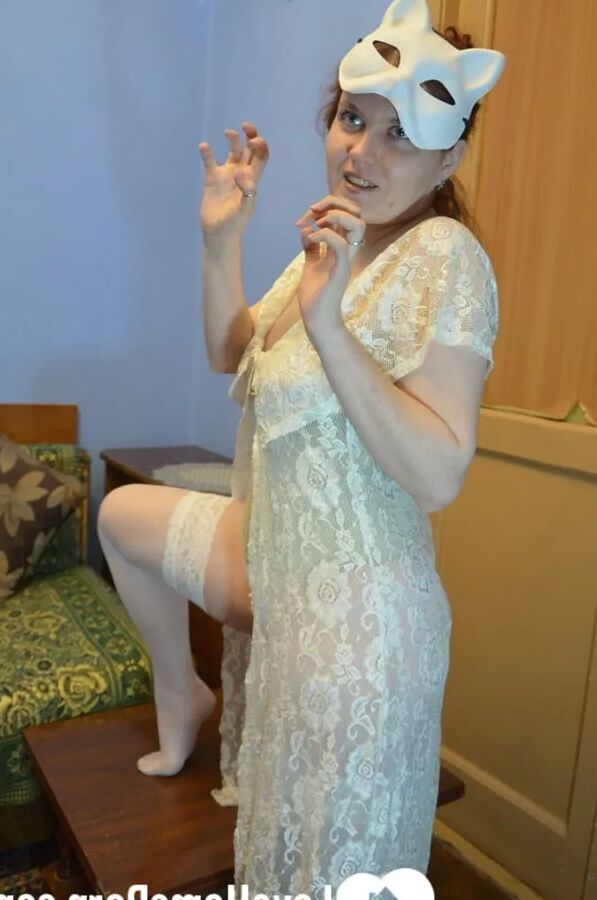 Wearing my mask in sexy white lingerie