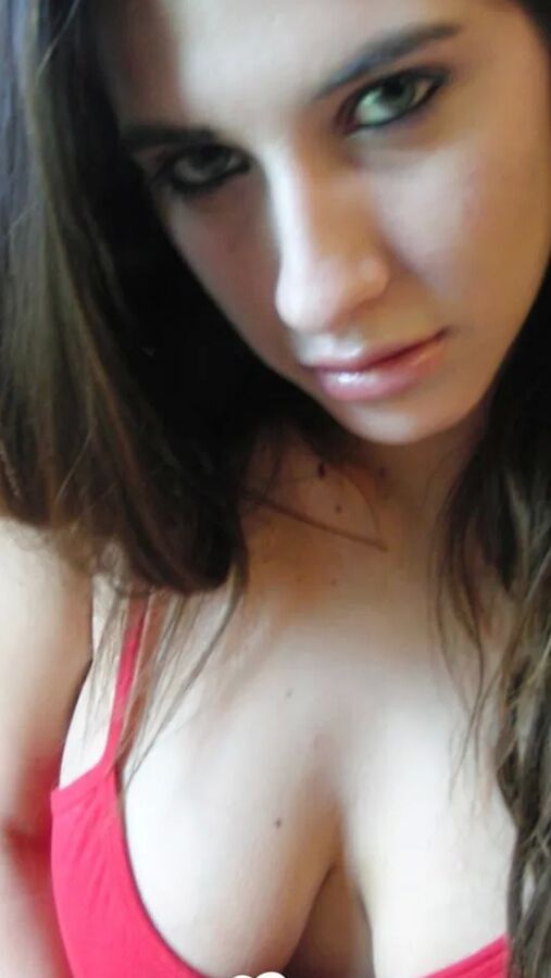 Brunette cutie gets some cum over herself