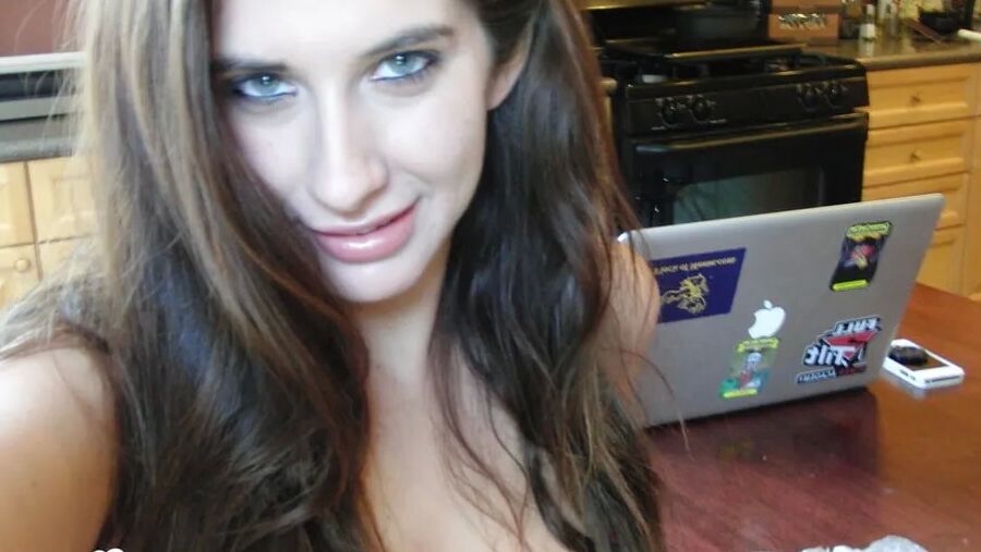 Brunette cutie gets some cum over herself