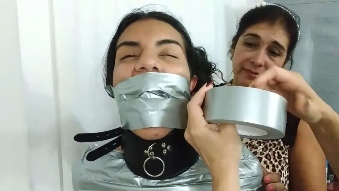 Heavily Duct Tape Mummified By Crazy Bondage Women