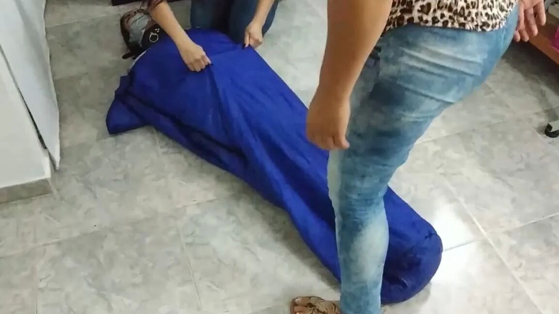 Heavily Duct Tape Mummified By Crazy Bondage Women