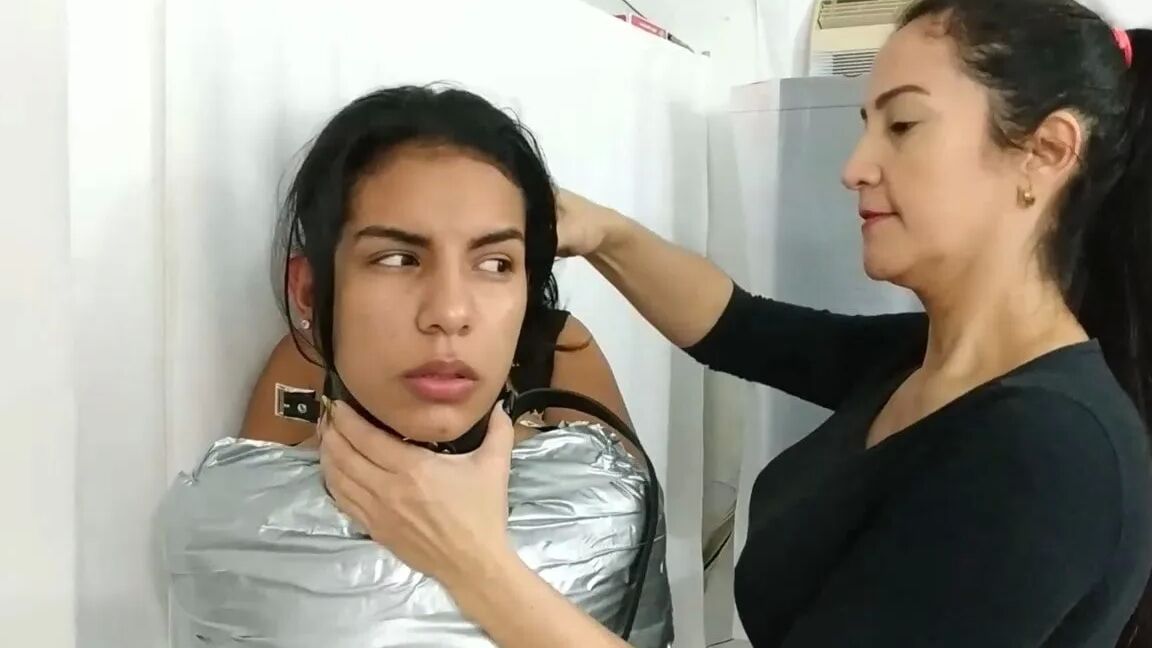 Heavily Duct Tape Mummified By Crazy Bondage Women