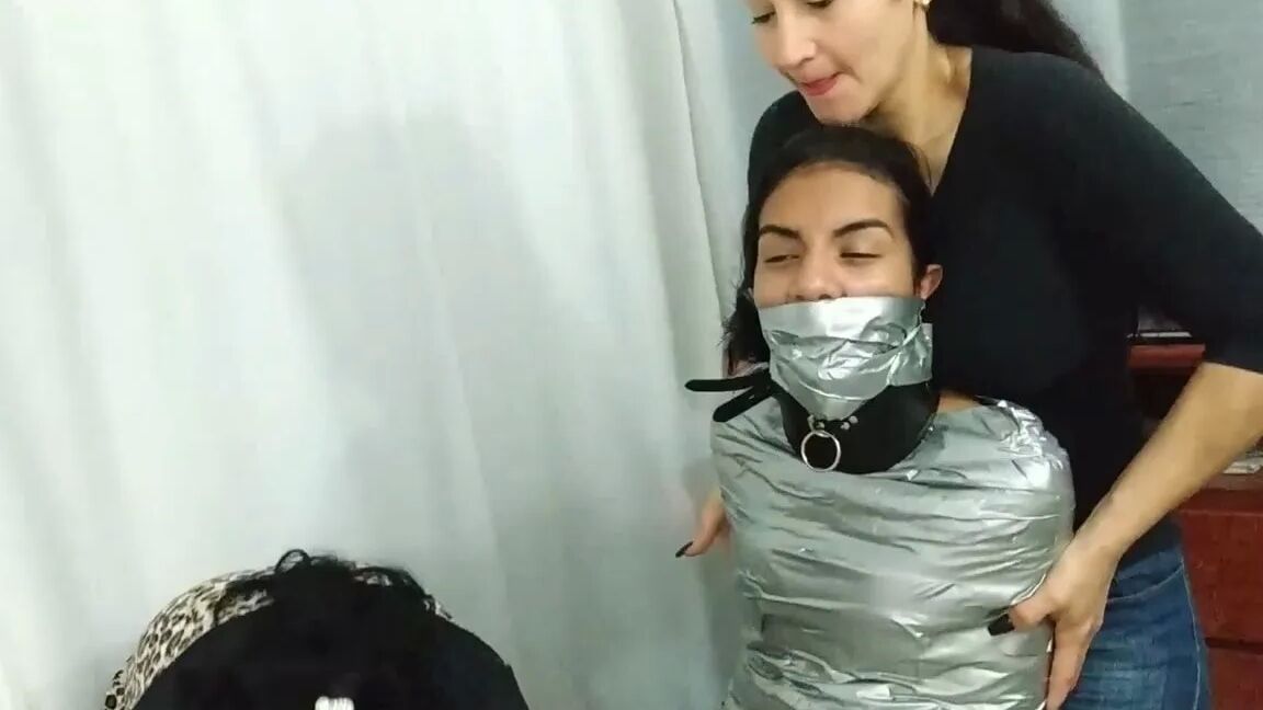 Heavily Duct Tape Mummified By Crazy Bondage Women