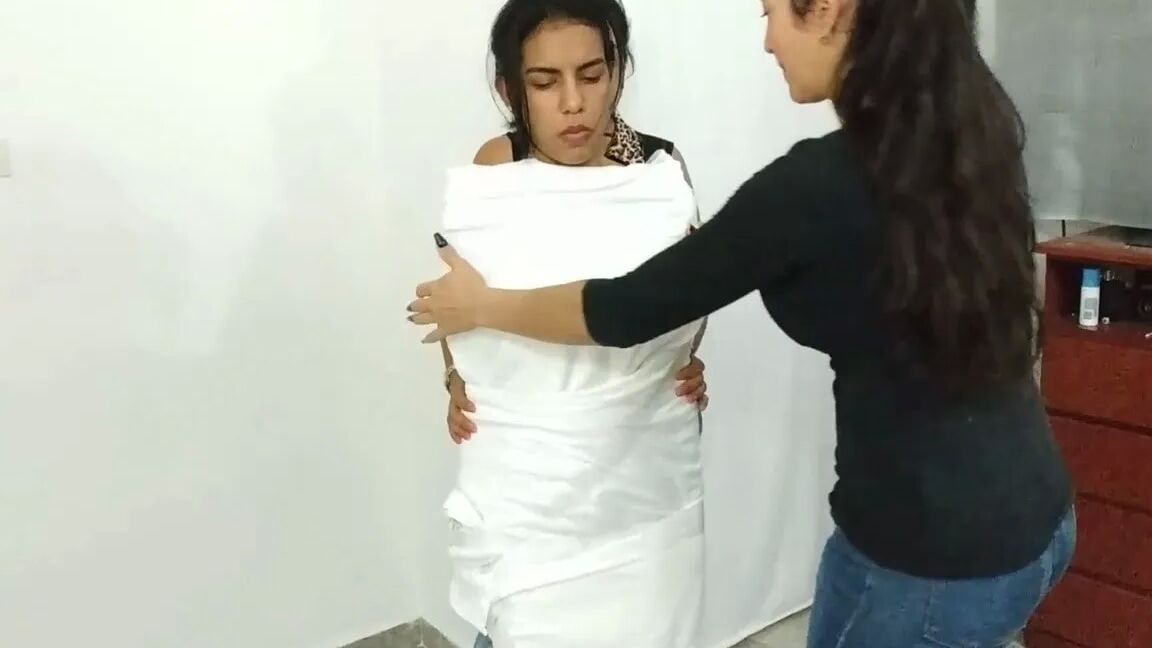 Heavily Duct Tape Mummified By Crazy Bondage Women