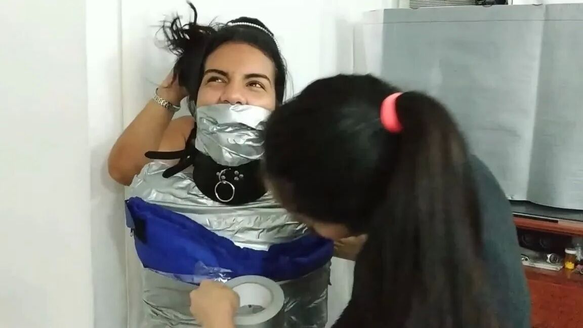 Heavily Duct Tape Mummified By Crazy Bondage Women