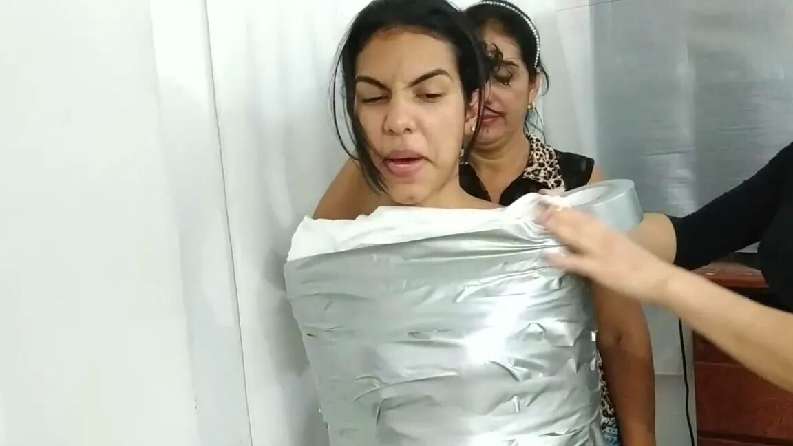 Heavily Duct Tape Mummified By Crazy Bondage Women
