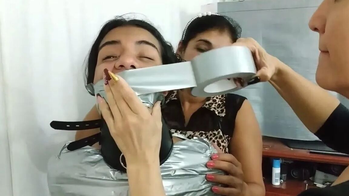 Heavily Duct Tape Mummified By Crazy Bondage Women