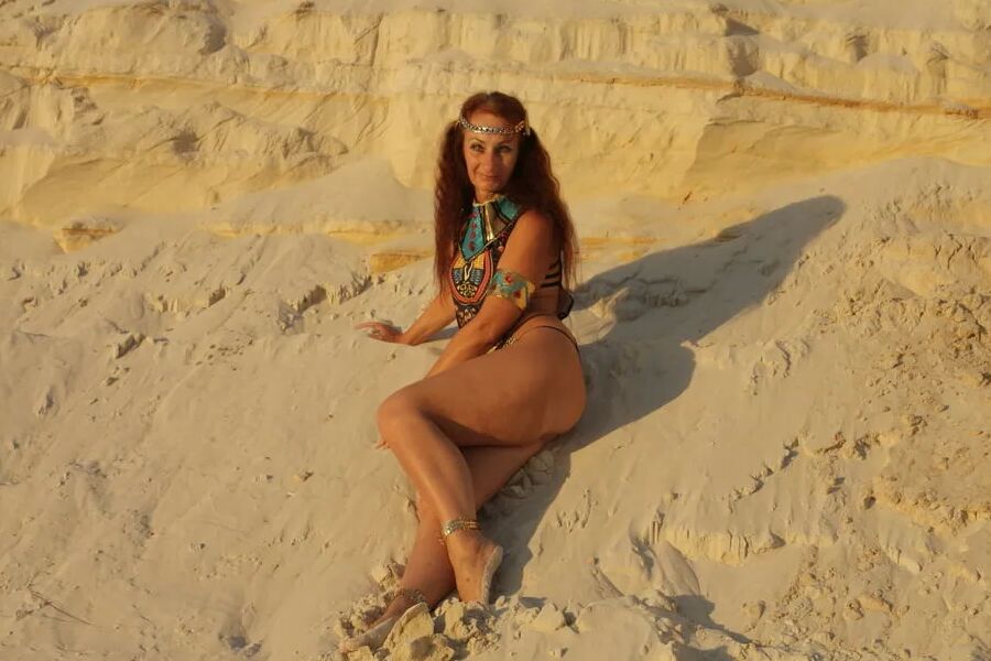 On sunset on pink sand