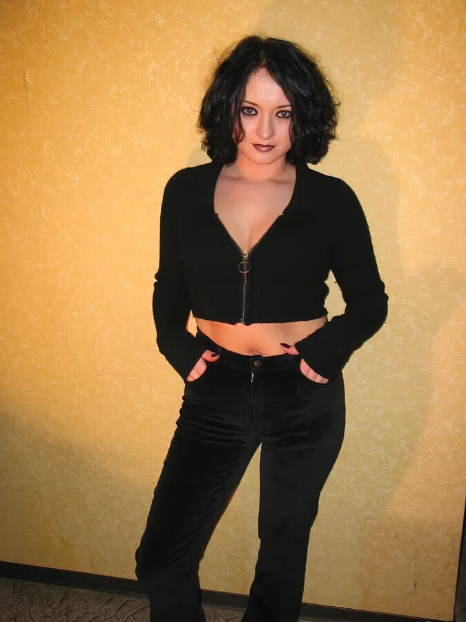 Busty goth teasing