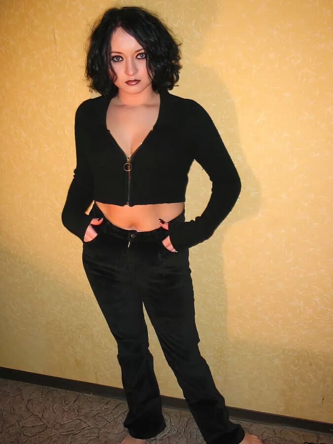 Busty goth teasing