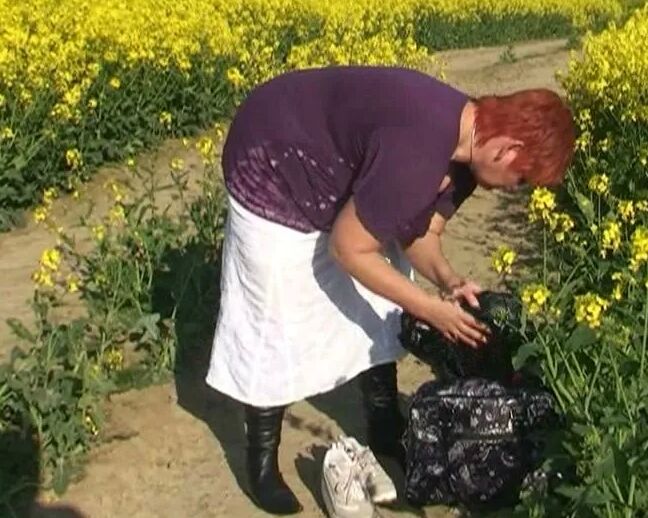 Outfit change in canola field