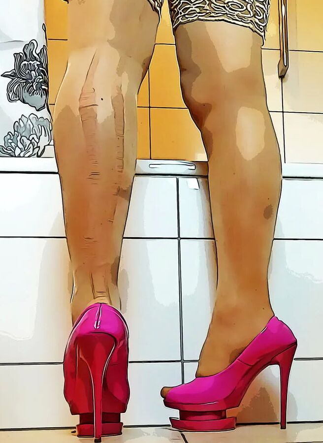 Pinks platform heels and nylon heels