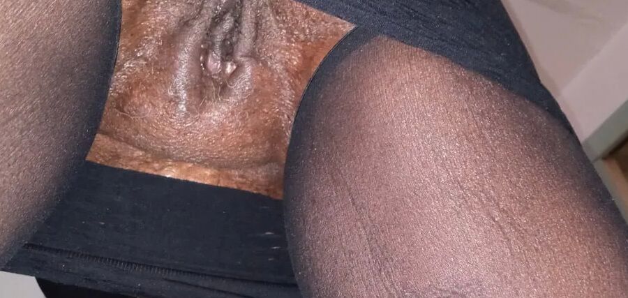 Wife Dressed In Black Crotchless Pantyhose