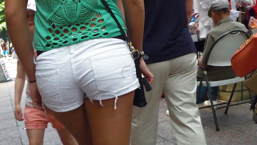 Amazing butt & ass in tight white shorts
