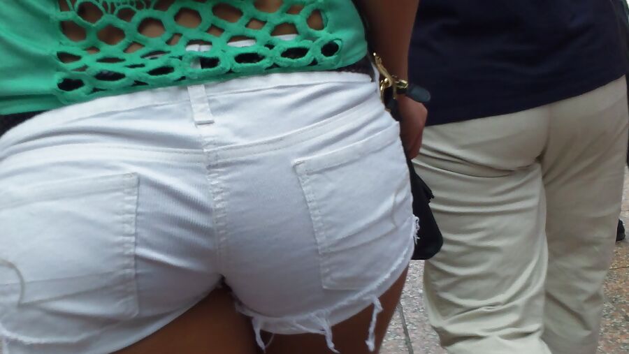 Amazing butt & ass in tight white shorts