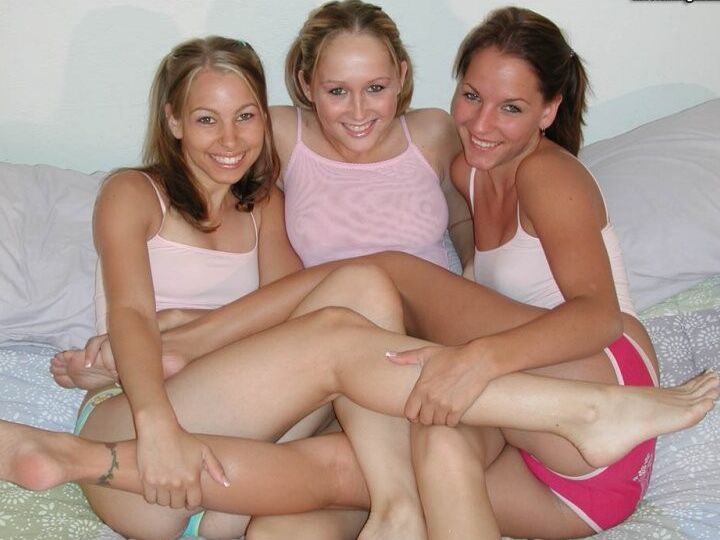 Three teens tweak each other&;s nipples